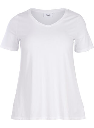 Basic t-shirt in effen kleur met katoen, Bright White, Packshot image number 0