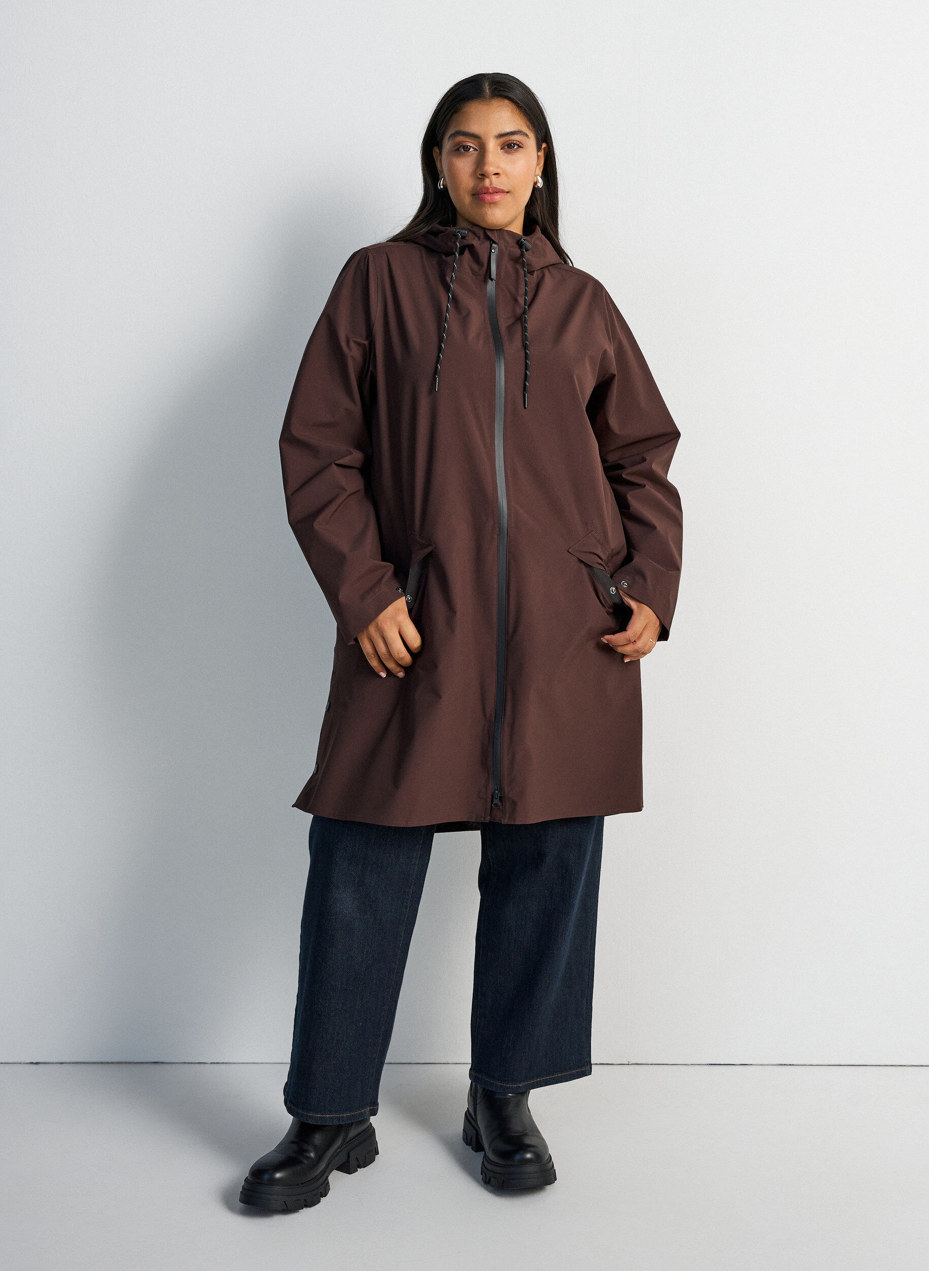 ZizziRegenjas met zakken en capuchon, Bruin, Model image number 1