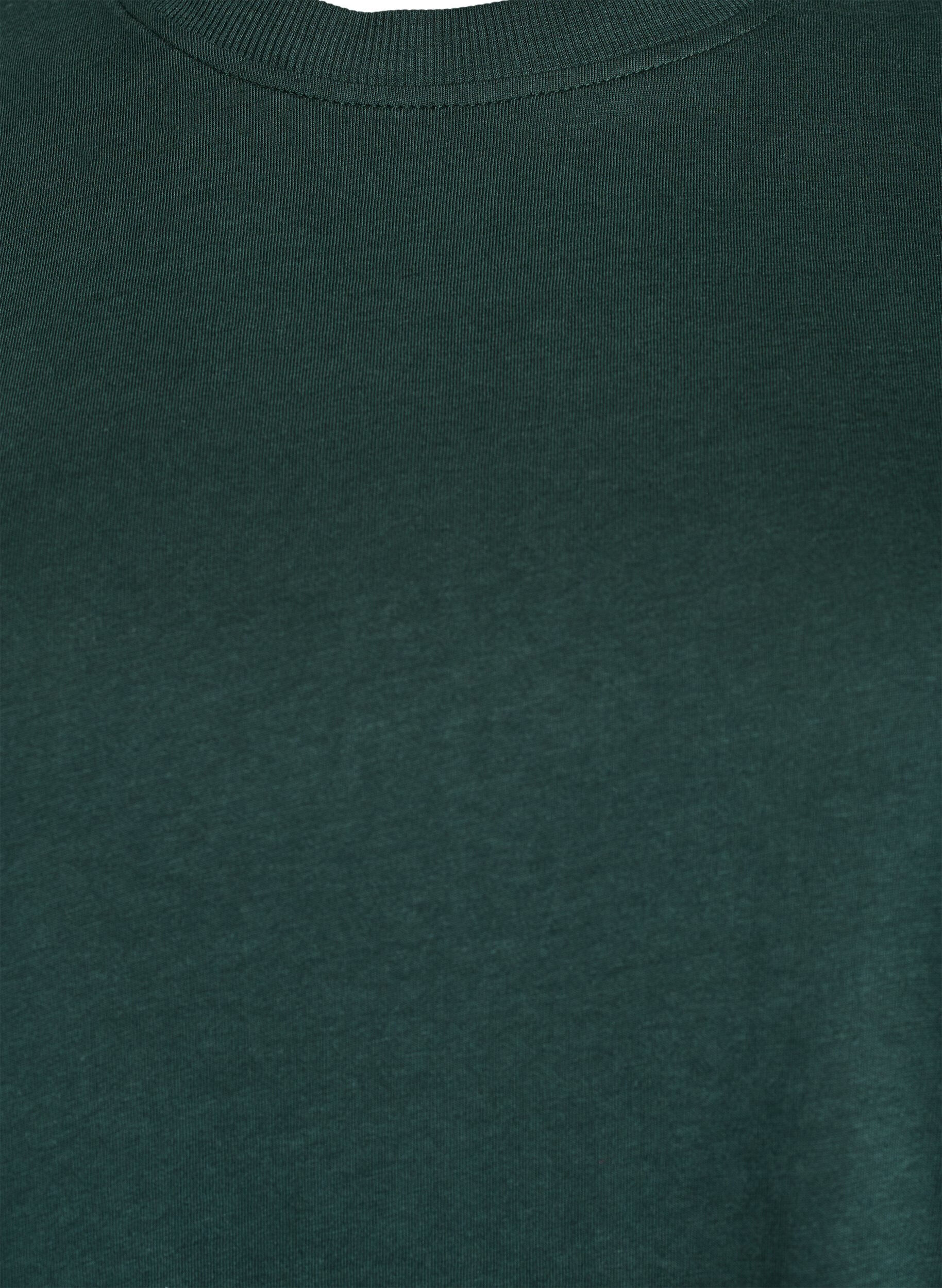 Zizzi Basic katoenen T-shirt met ronde hals, Groen, Packshot image number 2