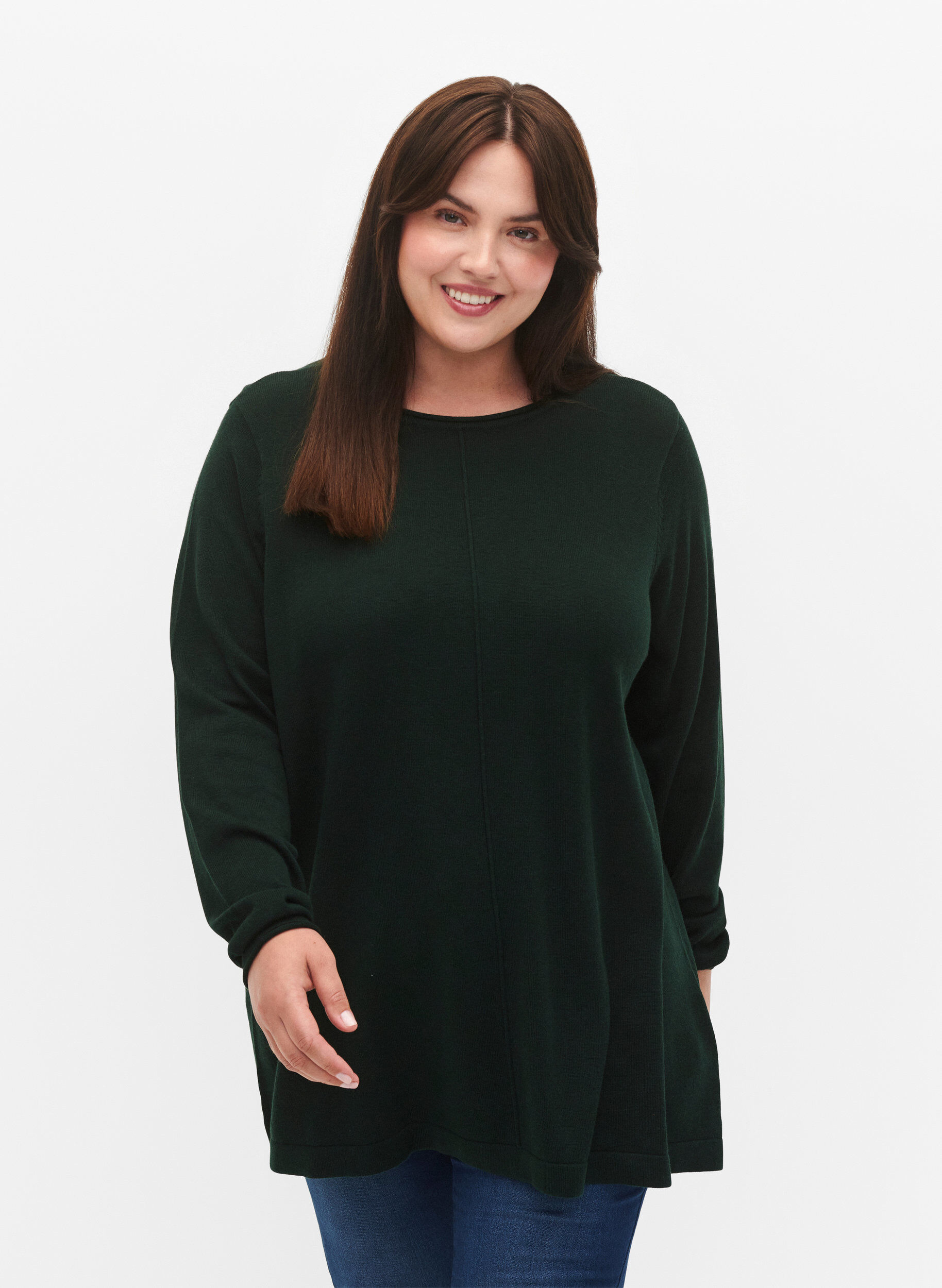 Gebreide blouse gemaakt van katoen en viscose., Groen, Model