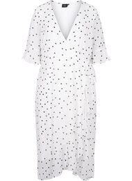 Midi-jurk met stippen en overslag, Bright White w. Dots