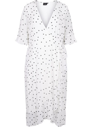 Midi-jurk met stippen en overslag, Bright White w. Dots, Packshot image number 0