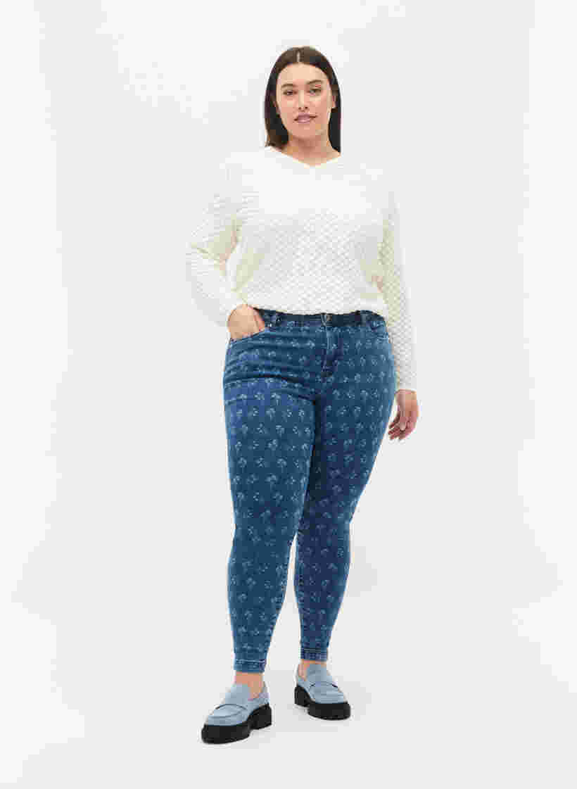 Super slim Amy jeans met bloemenprint, Blue denim, Model image number 0