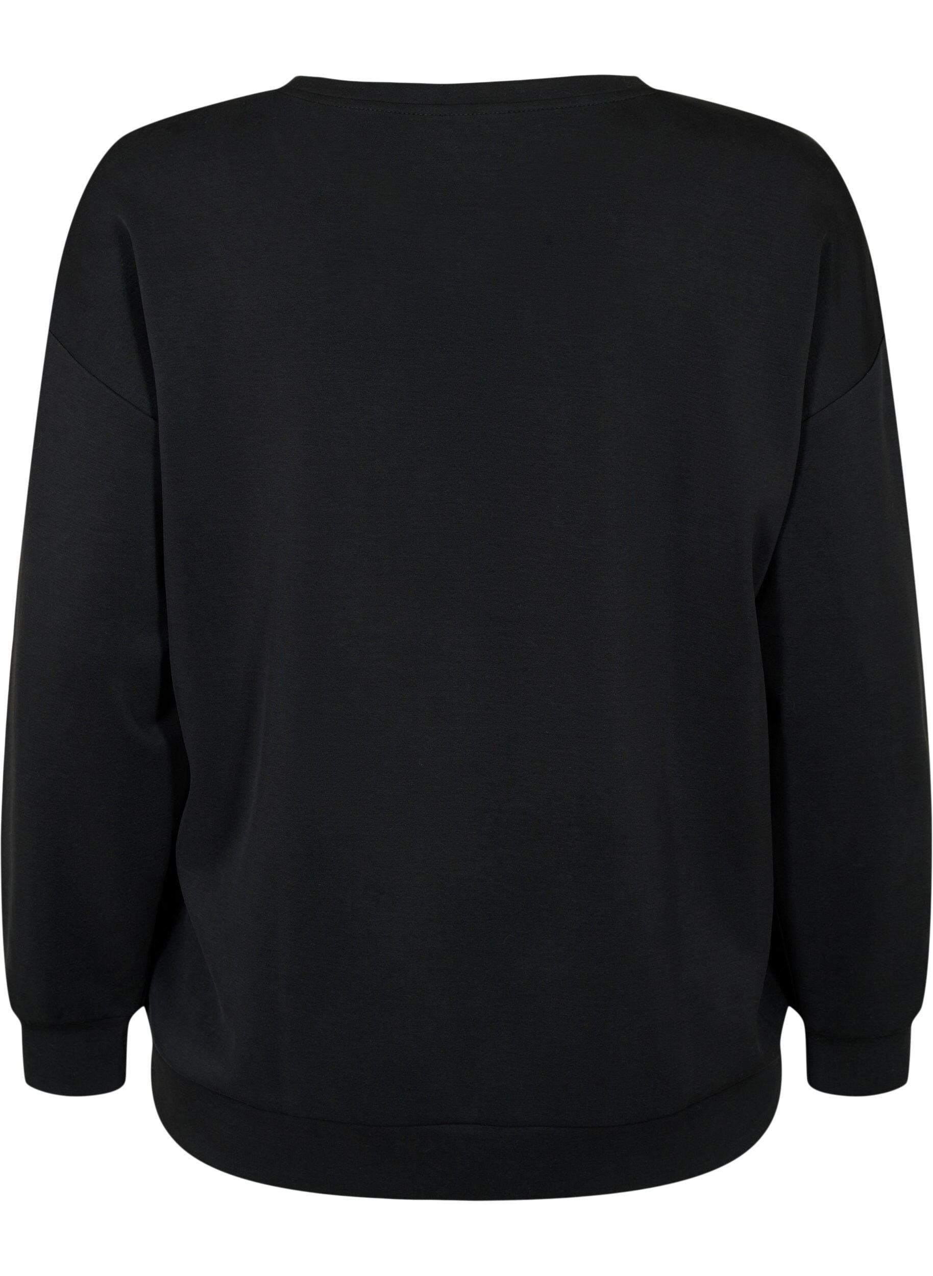 Zizzi Sweatshirt met tekstprint, Black, Packshot image number 1