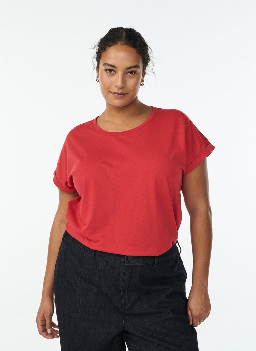 T-shirt met korte mouwen van katoenmix, Rood, Model image number 0