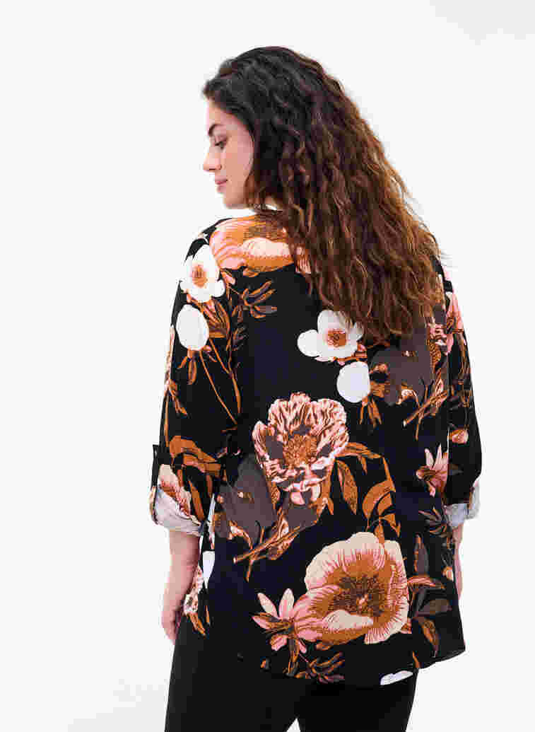 100% viscose blouse met bloemenprint, Black Flower AOP, Model image number 1