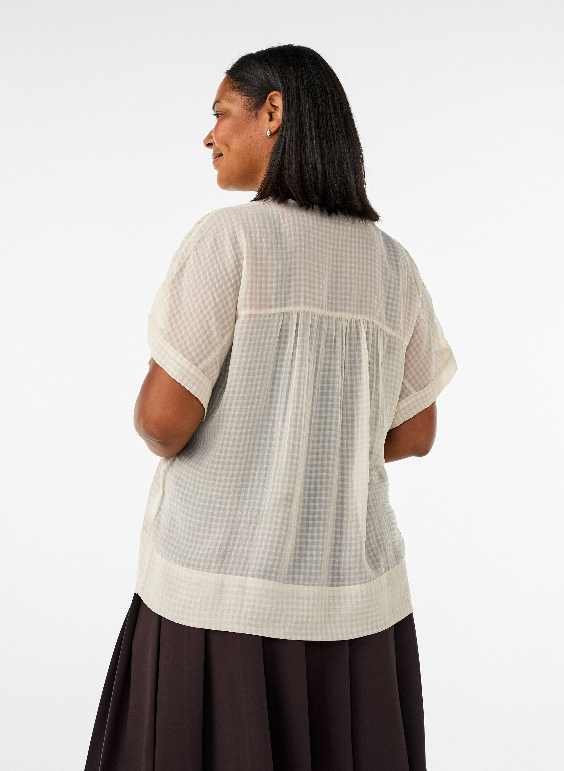 ZizziSeersucker blouse met V-hals, Beige, Model image number 2