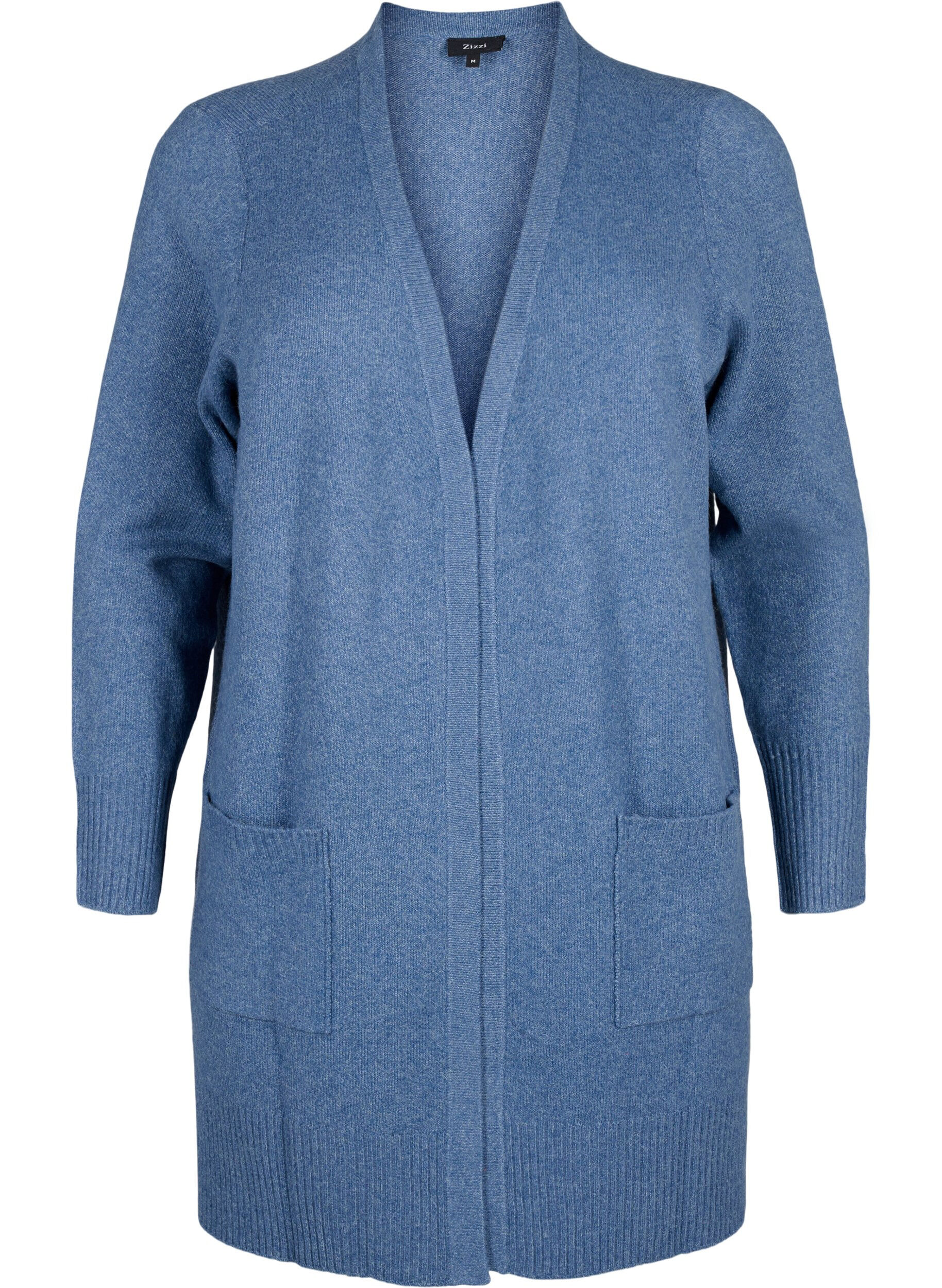 ZizziGeribd gebreid vest met zakken, Blauw, Packshot image number 0