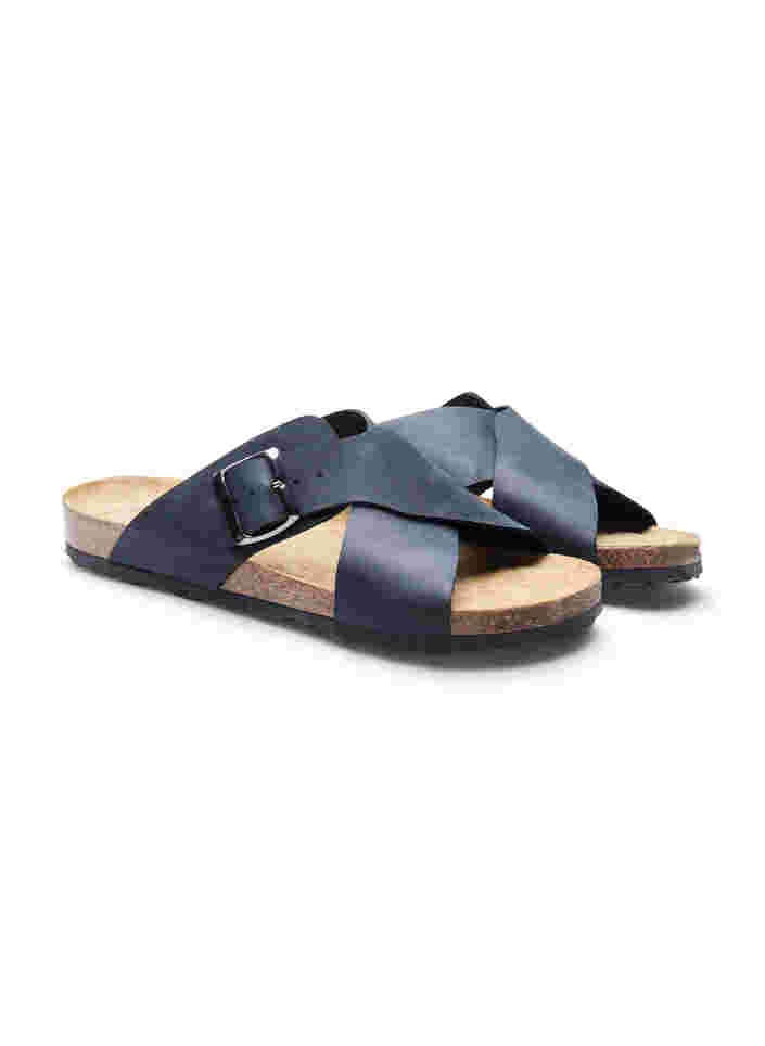 Leren sandalen met brede pasvorm, Black, Packshot image number 1