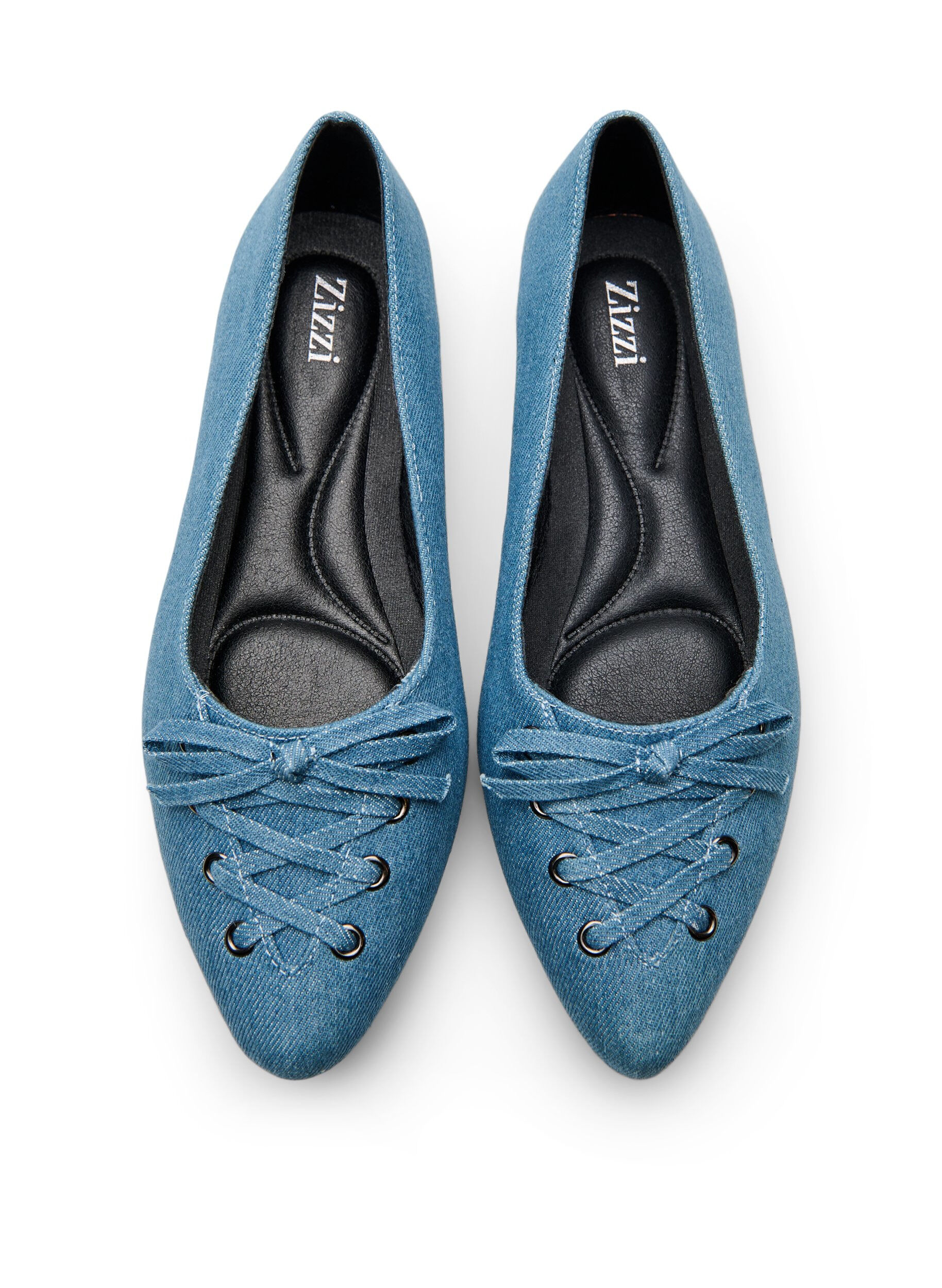Zizzi Ballerina flats met vetersluiting, Blauw, Packshot image number 2
