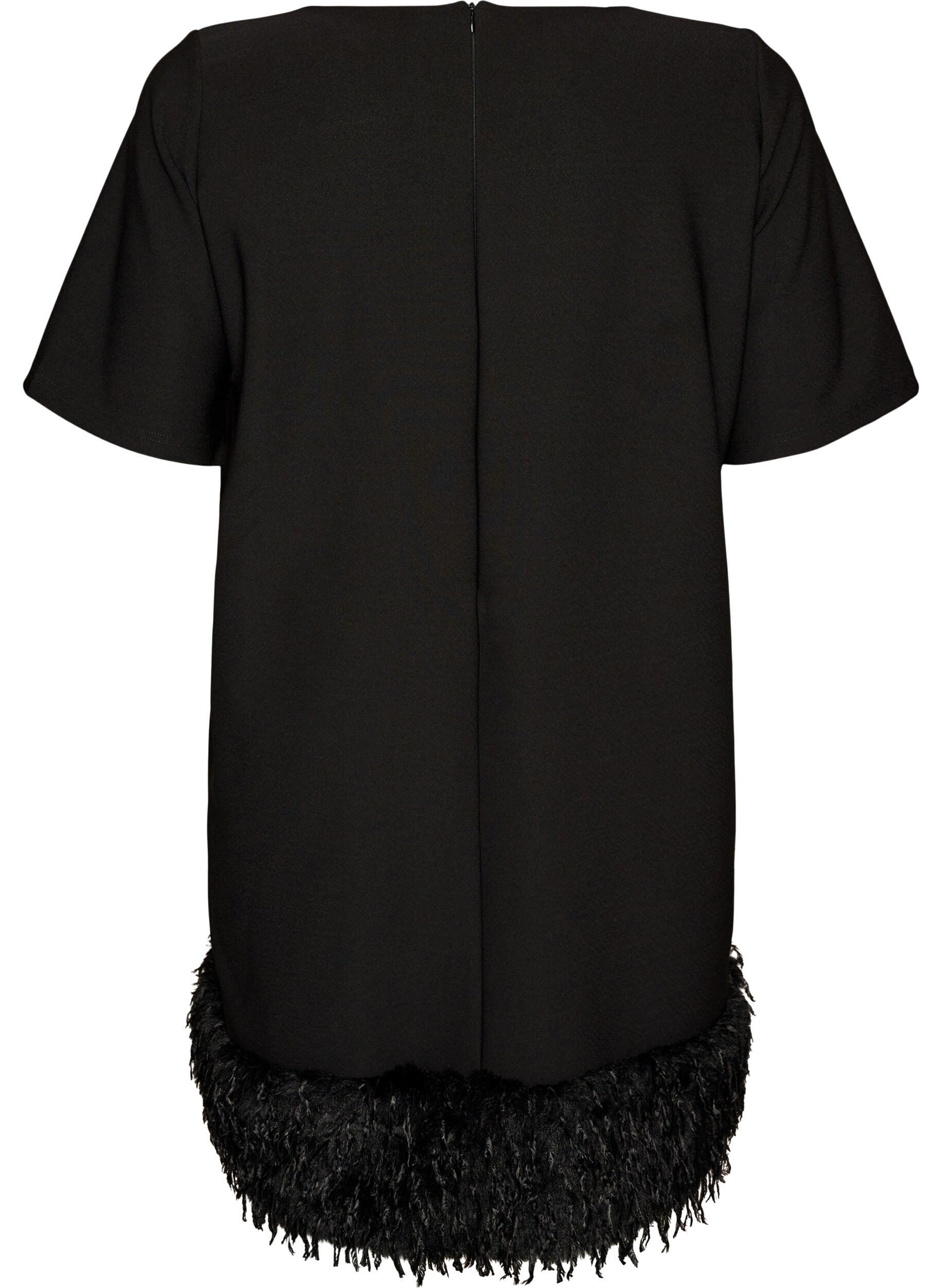ZizziKorte jersey jurk met verenkant, Zwart, Packshot image number 1