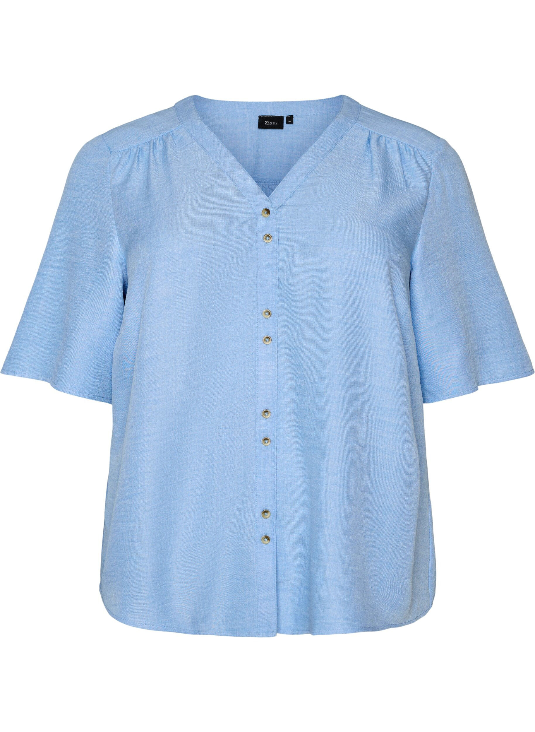 ZizziOverhemd blouse met V-hals en korte mouwen, Blauw, Packshot image number 0