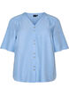 Overhemd blouse met V-hals en korte mouwen, Blauw, Packshot image number 0