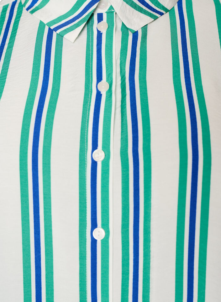 Gestreepte viscose shirt met korte mouwen, Vanille, Packshot image number 2