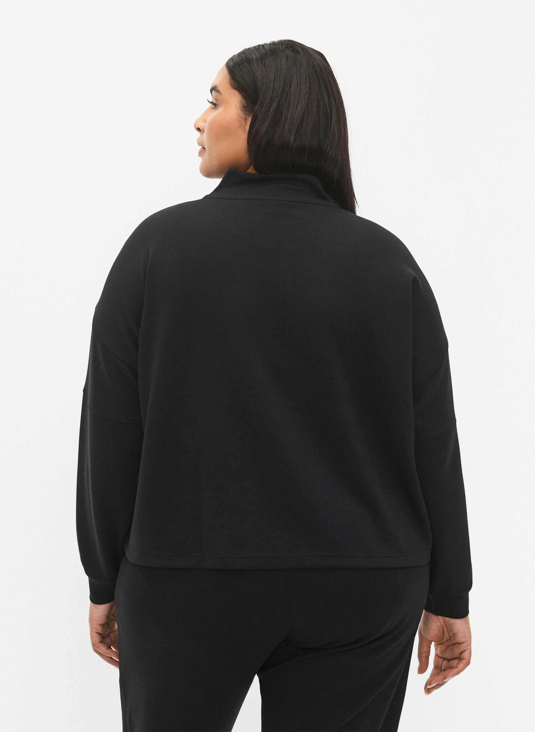Zizzi Sweatshirt van modalmix met hoge hals, Black, Model image number 1