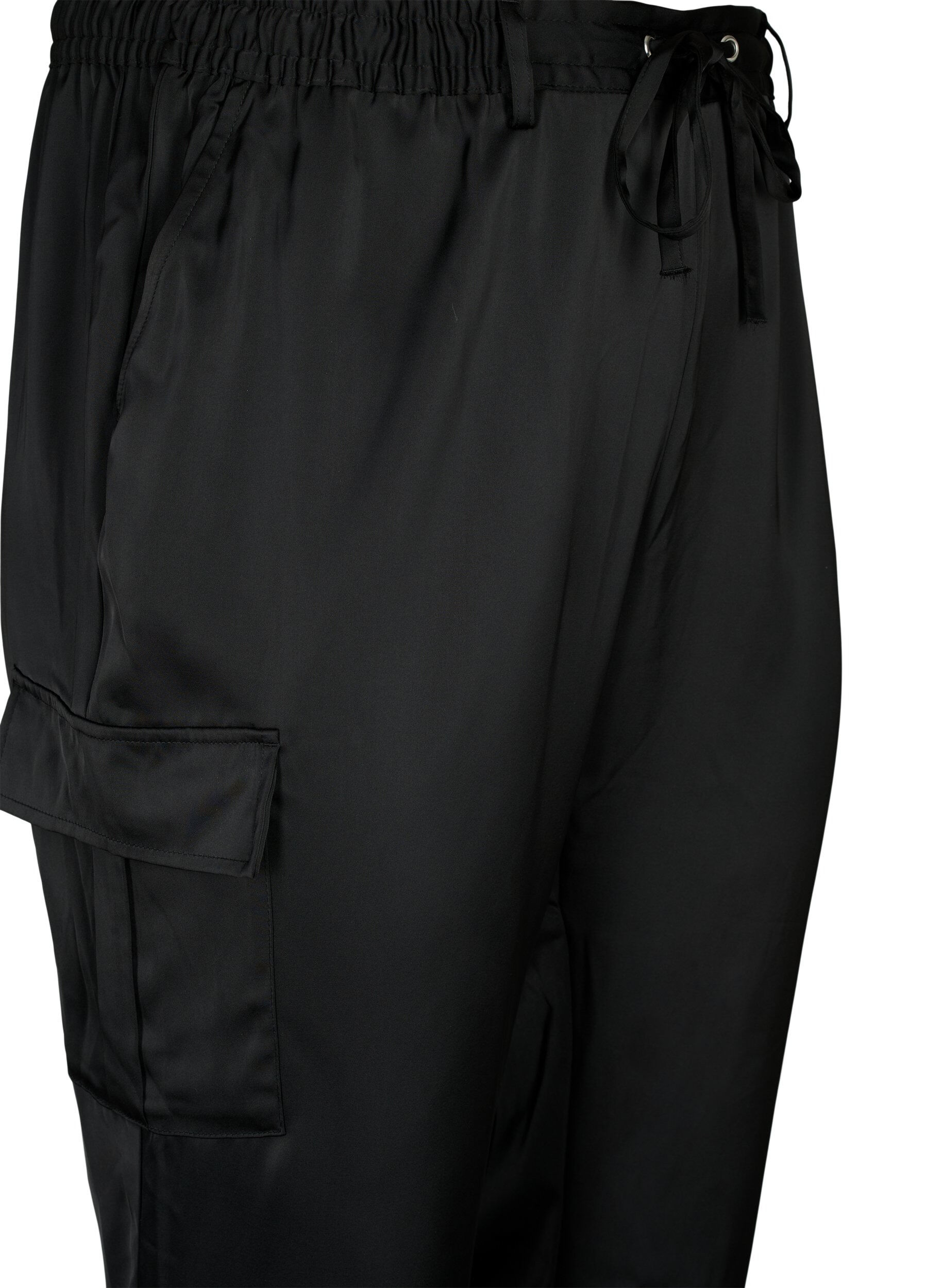Zizzi Satin Cargo Broeken, Black, Packshot image number 2