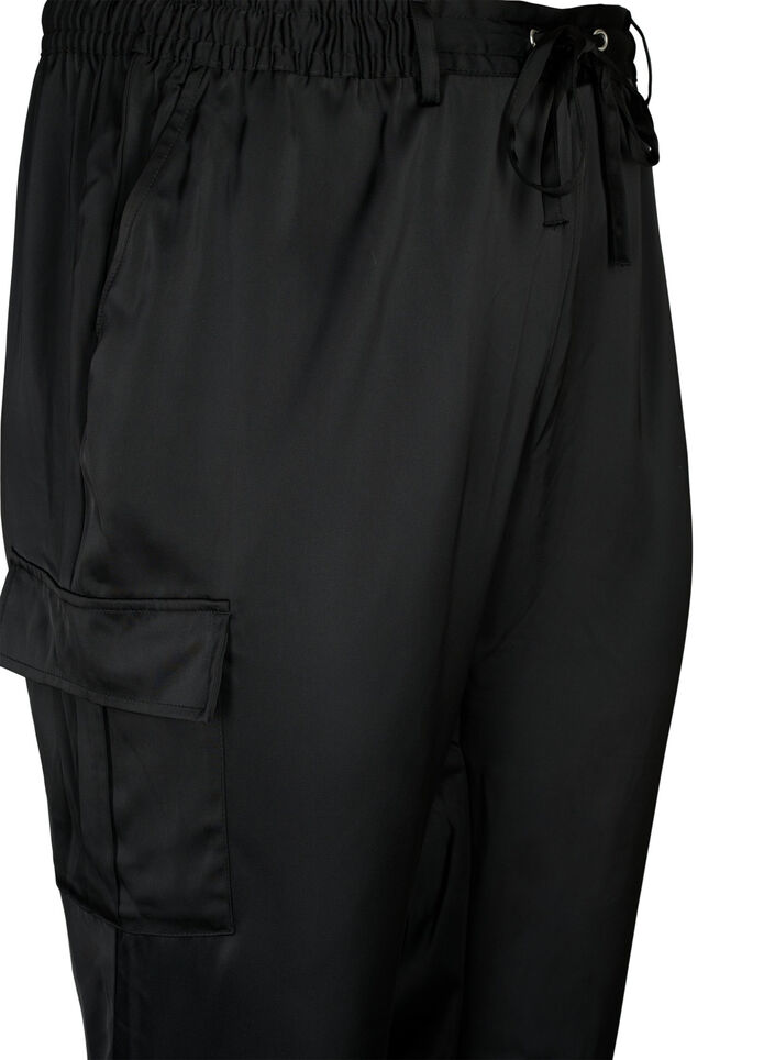 Satin Cargo Broeken, Black, Packshot image number 2