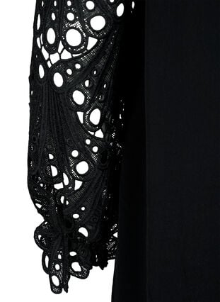 Viscose jurk met crochet mouwen, Black, Packshot image number 3