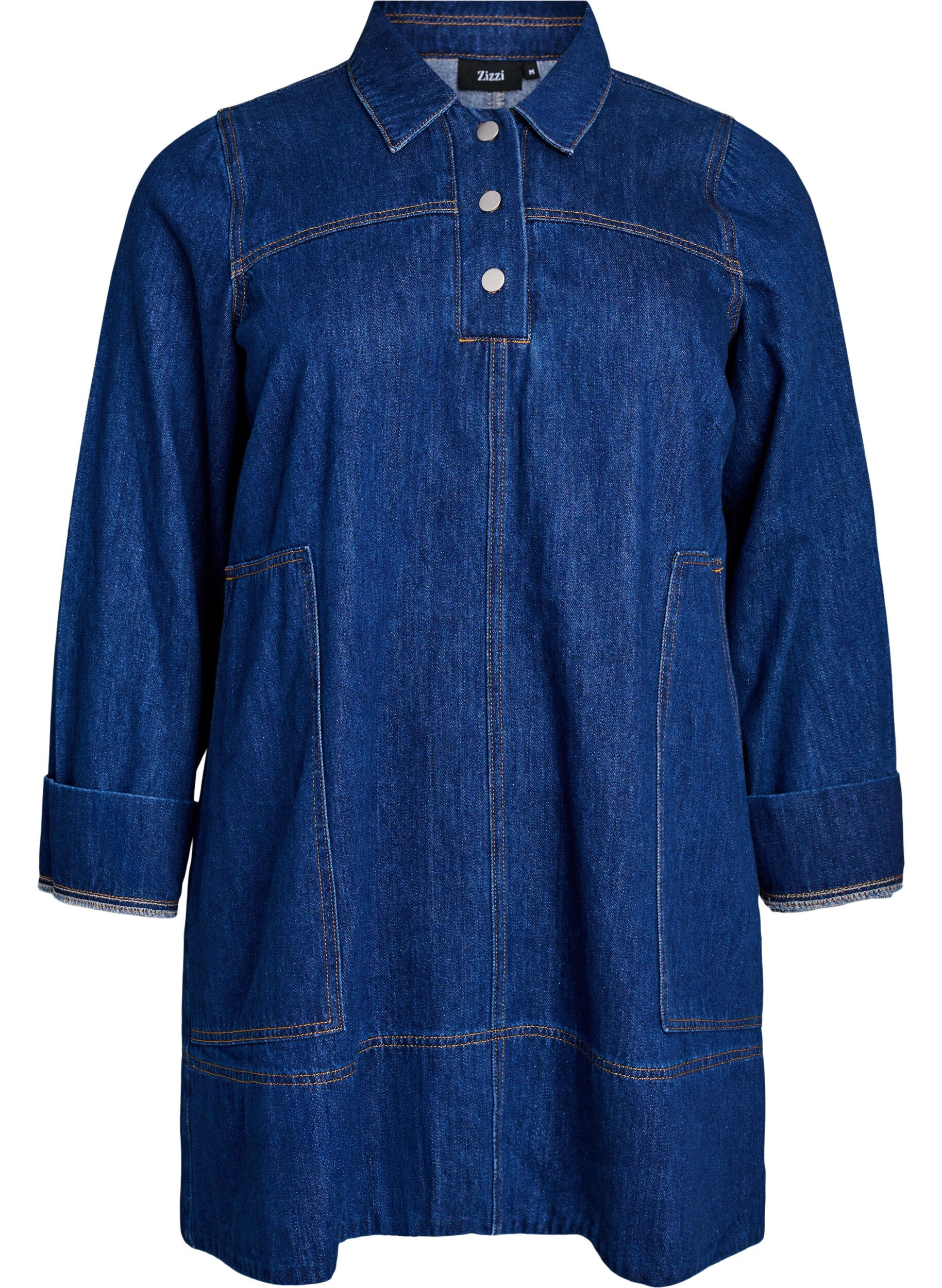 Zizzi Korte denimjurk met kraag en knoopsluiting, Blauw, Packshot image number 0