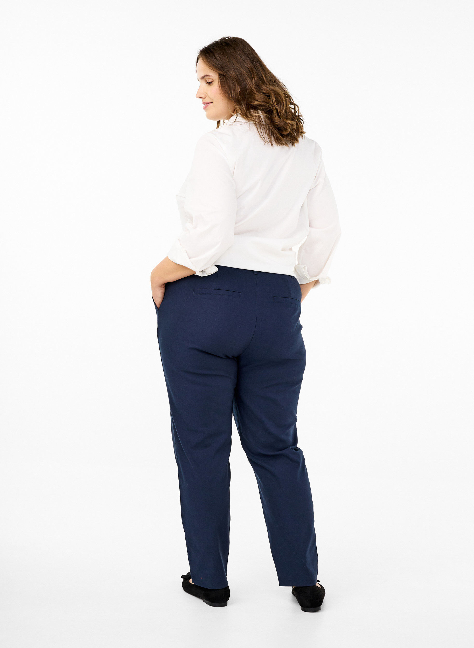 Zizzi Broek met hoge taille en rechte pijpen, Blauw, Model image number 1