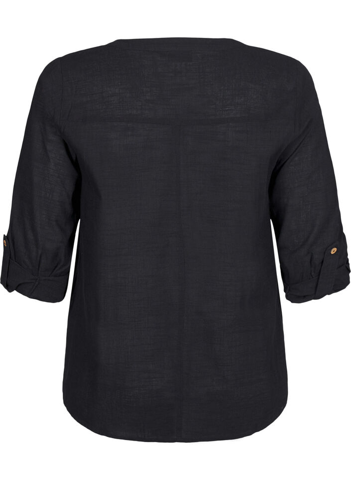 Katoenen blouse met een V-hals, Zwart, Packshot image number 1