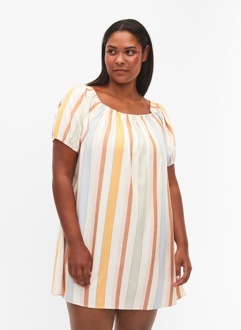 Off-shoulder strand tuniek, Striped Jaquard, Model image number 0