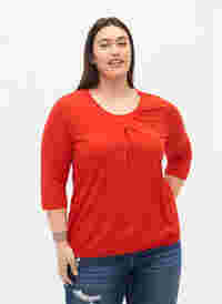 Katoenen blouse met 3/4 mouwen, Fiery Red, Model