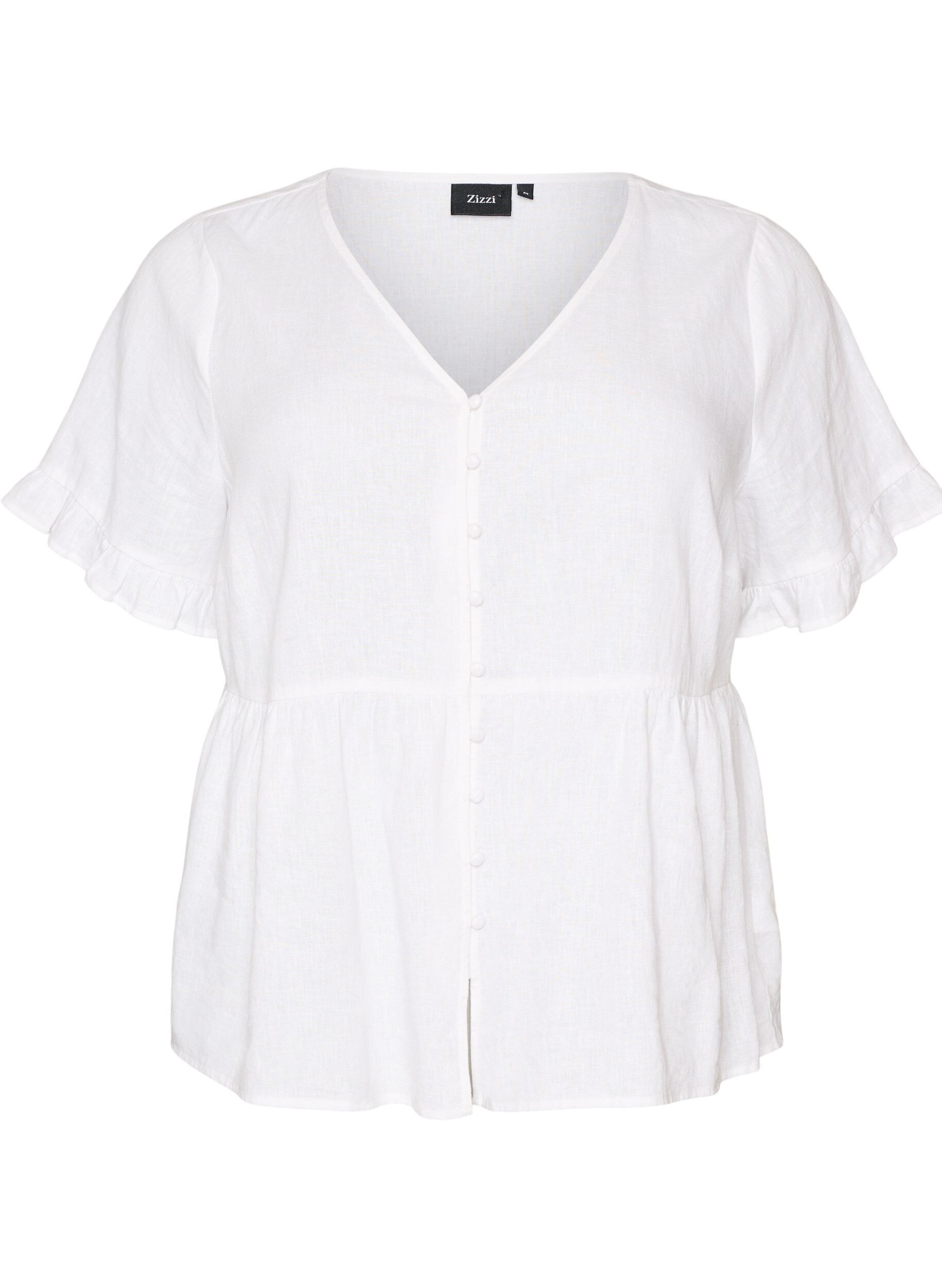 Blouse in linnen en viscose met een V-hals en knoopsluiting