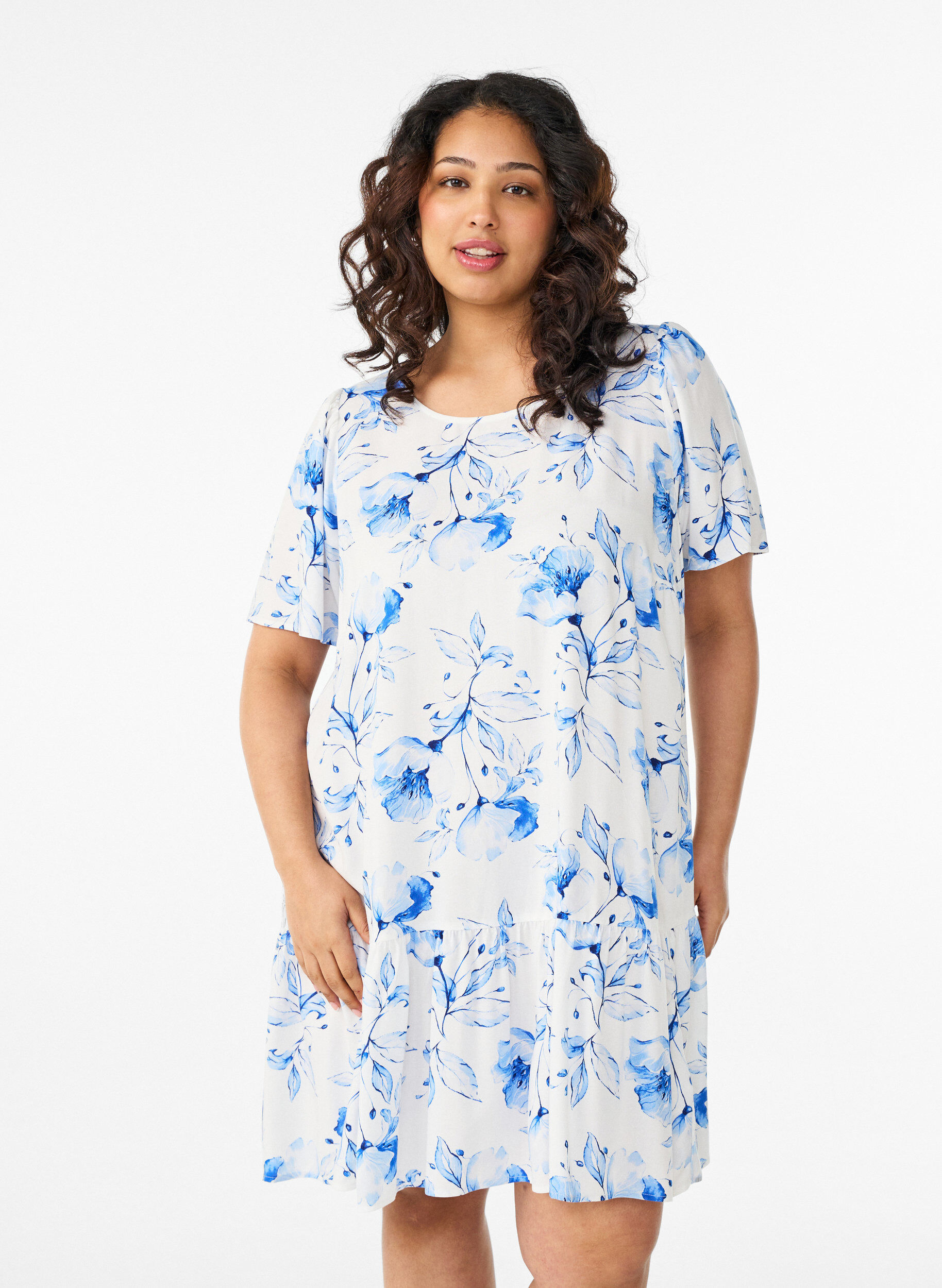 ZizziJurk van viscose met coupenaad, Wit, Model image number 0