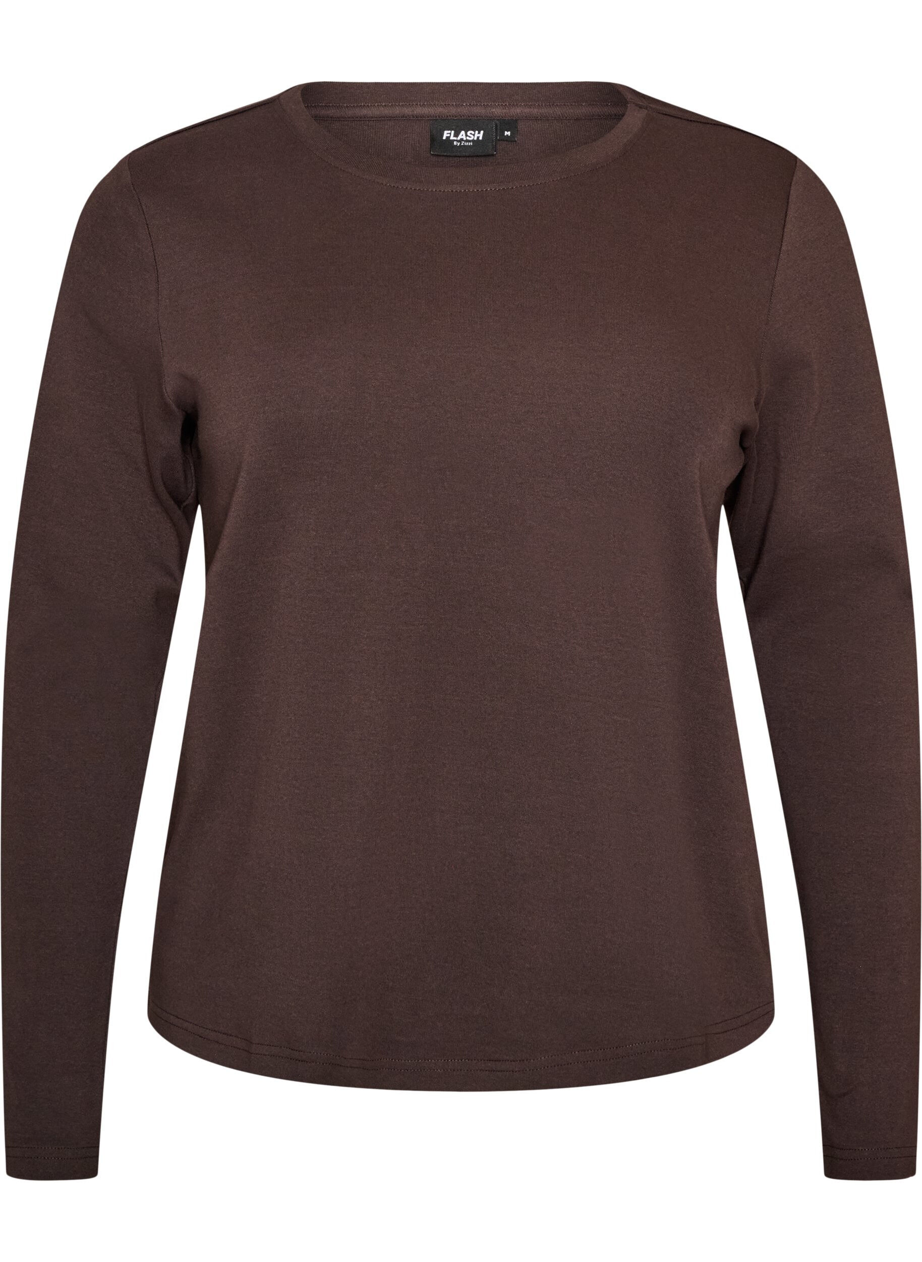 ZizziBasic T-shirt met lange mouwen en ronde hals, Bruin, Packshot image number 0