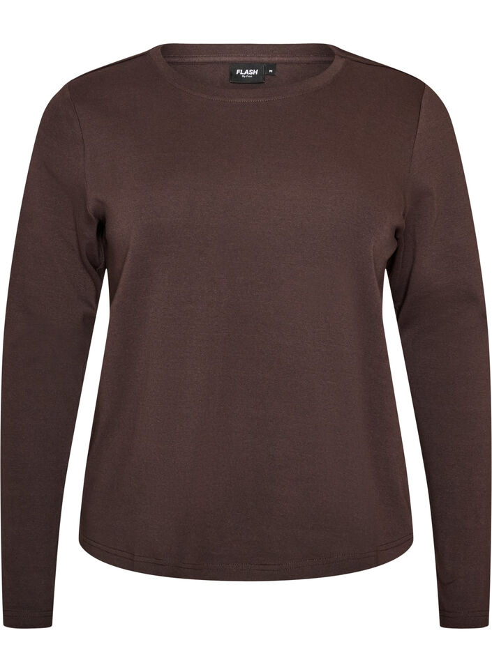 Basic T-shirt met lange mouwen en ronde hals, Bruin, Packshot image number 0