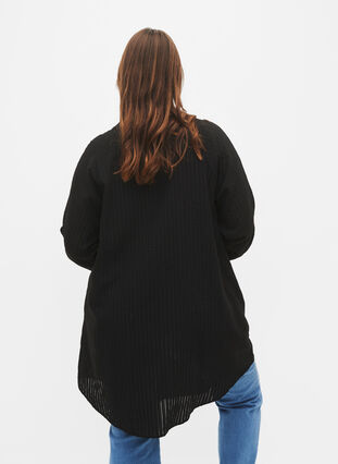 Lange viscose shirt met gestreept patroon, Black, Model image number 1