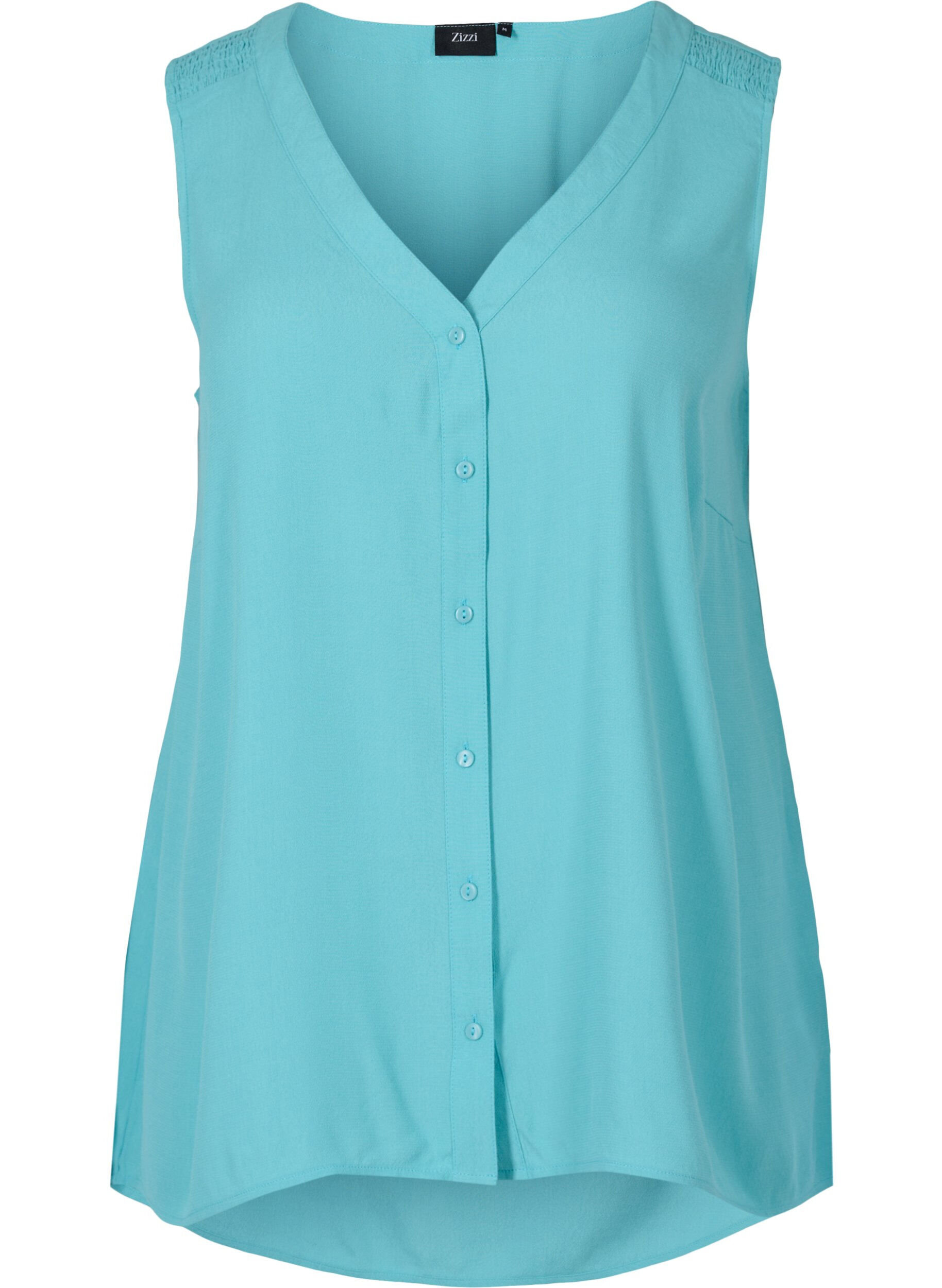 Zizzi Viscose top met  knopen, Aqua Sea, Packshot image number 0