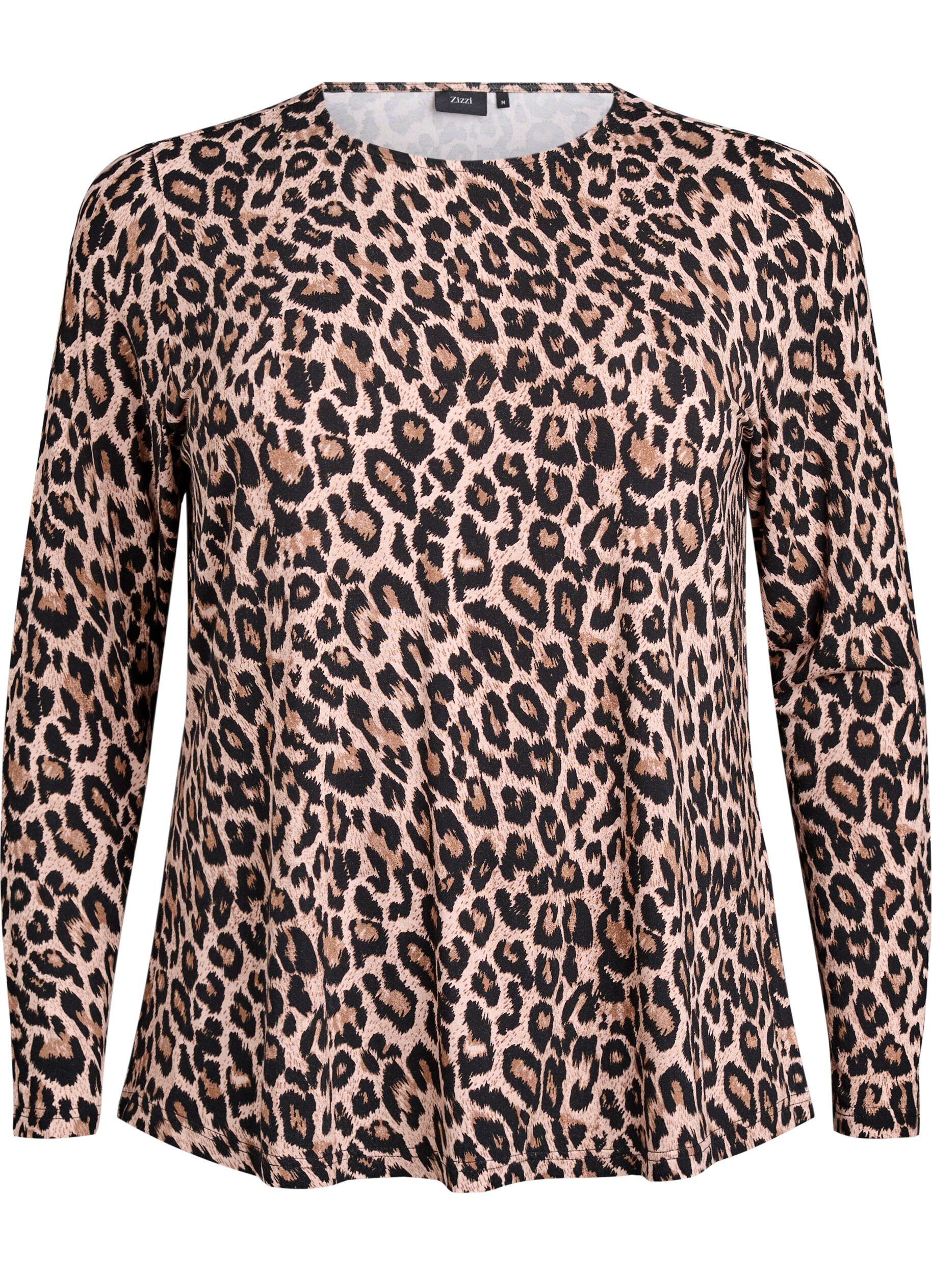 ZizziBlouse met lange mouwen en luipaardprint, Bruin, Packshot image number 0