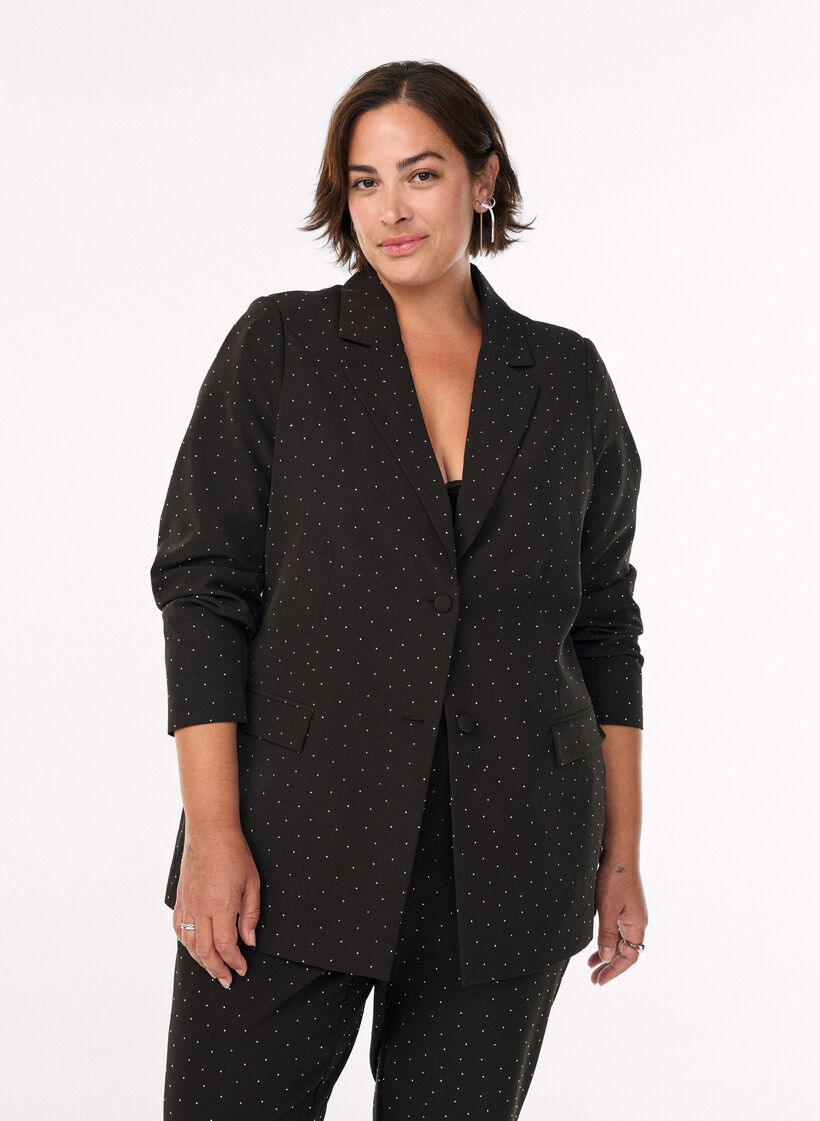 Blazer met strass-steentjes, Zwart, Model image number 0