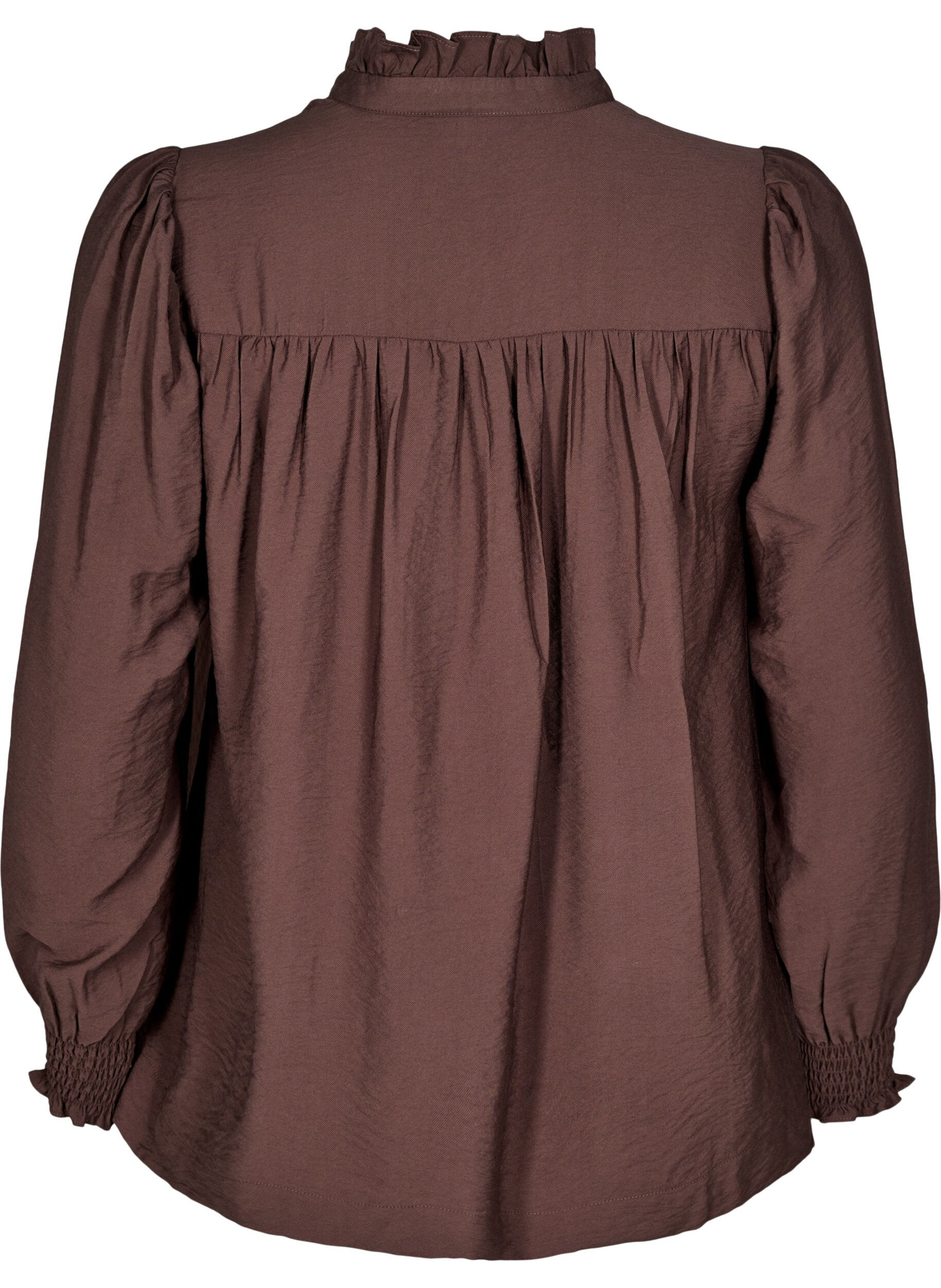 Zizzi Blouse met rucheskraag, Bruin, Packshot image number 1