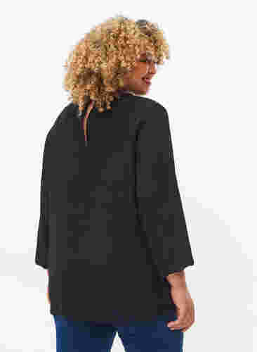 Viscose blouse met lange mouwen en parels, Black, Model image number 1