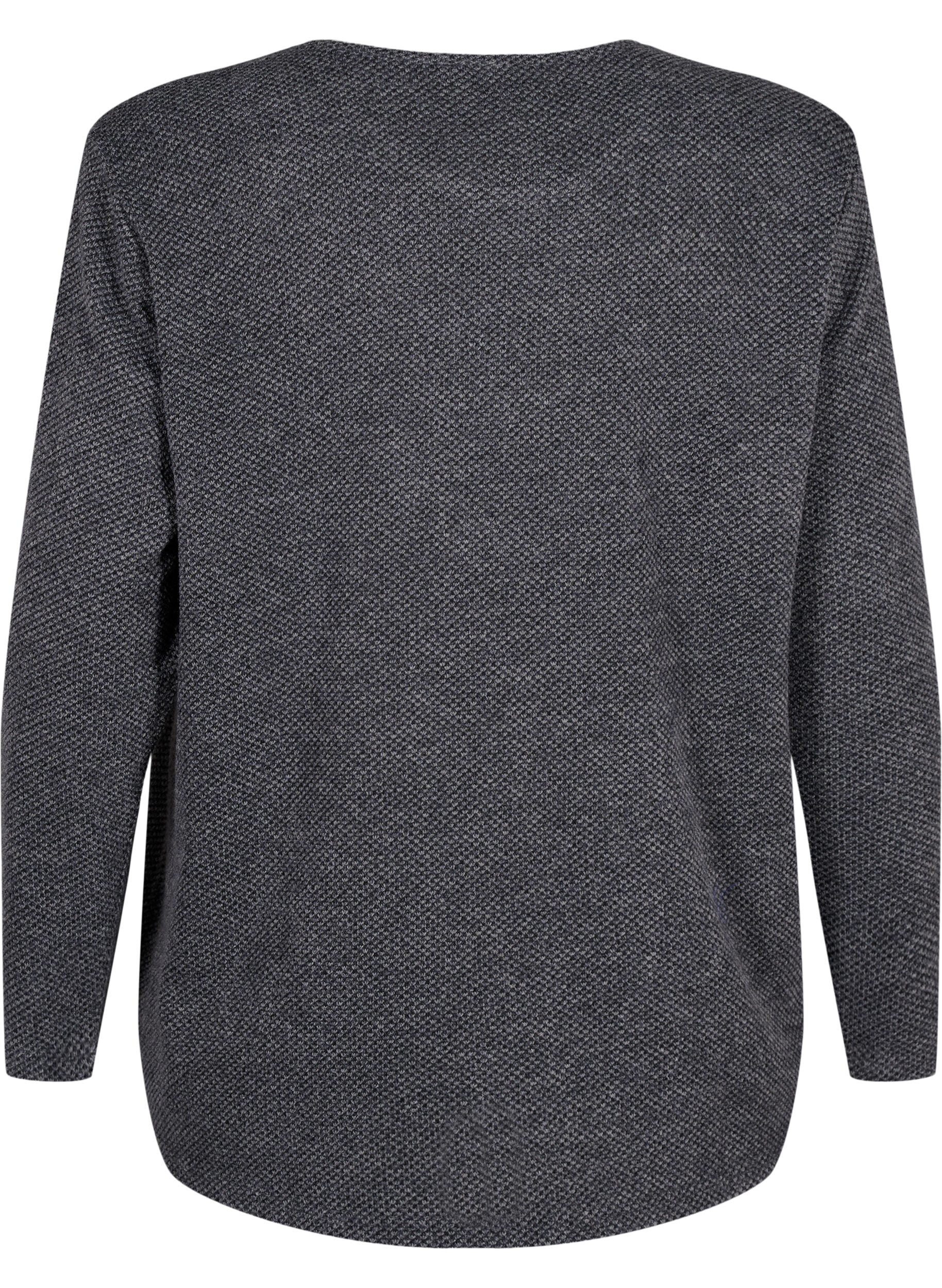 Zizzi Melange Blouse met een rond halsje en lange mouw, Dark Grey, Packshot image number 1