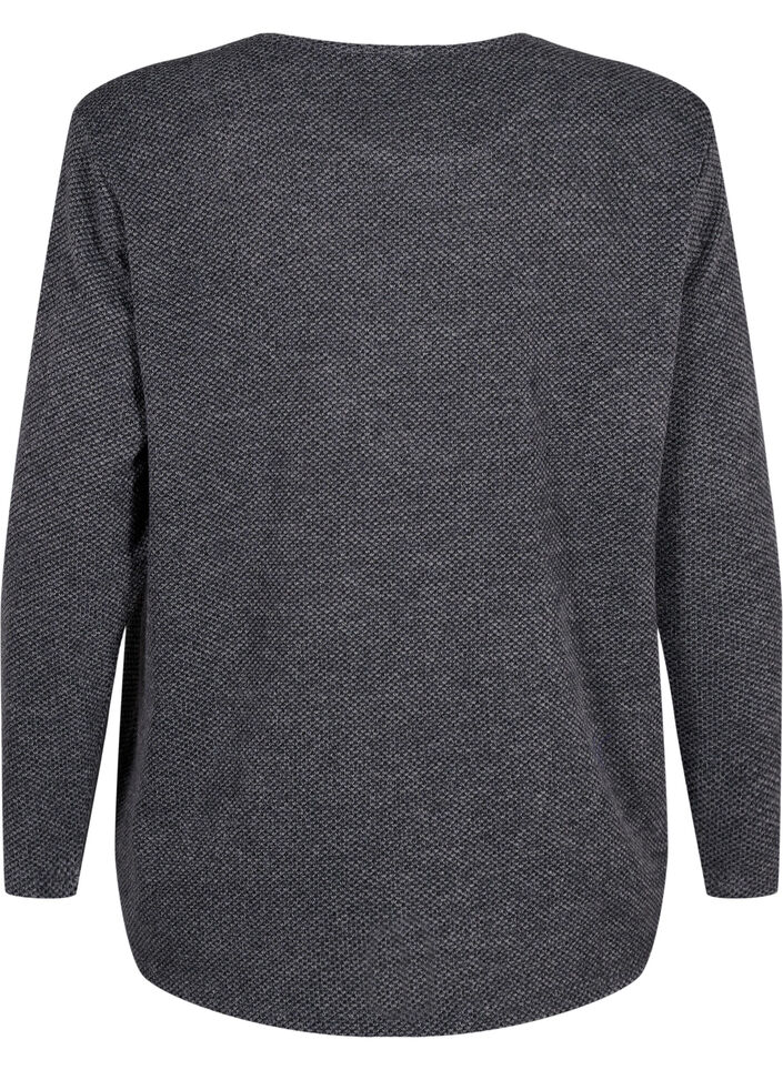 Melange Blouse met een rond halsje en lange mouw, Dark Grey, Packshot image number 1