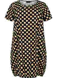 Katoenen jurk met korte mouwen en print, Dot AOP