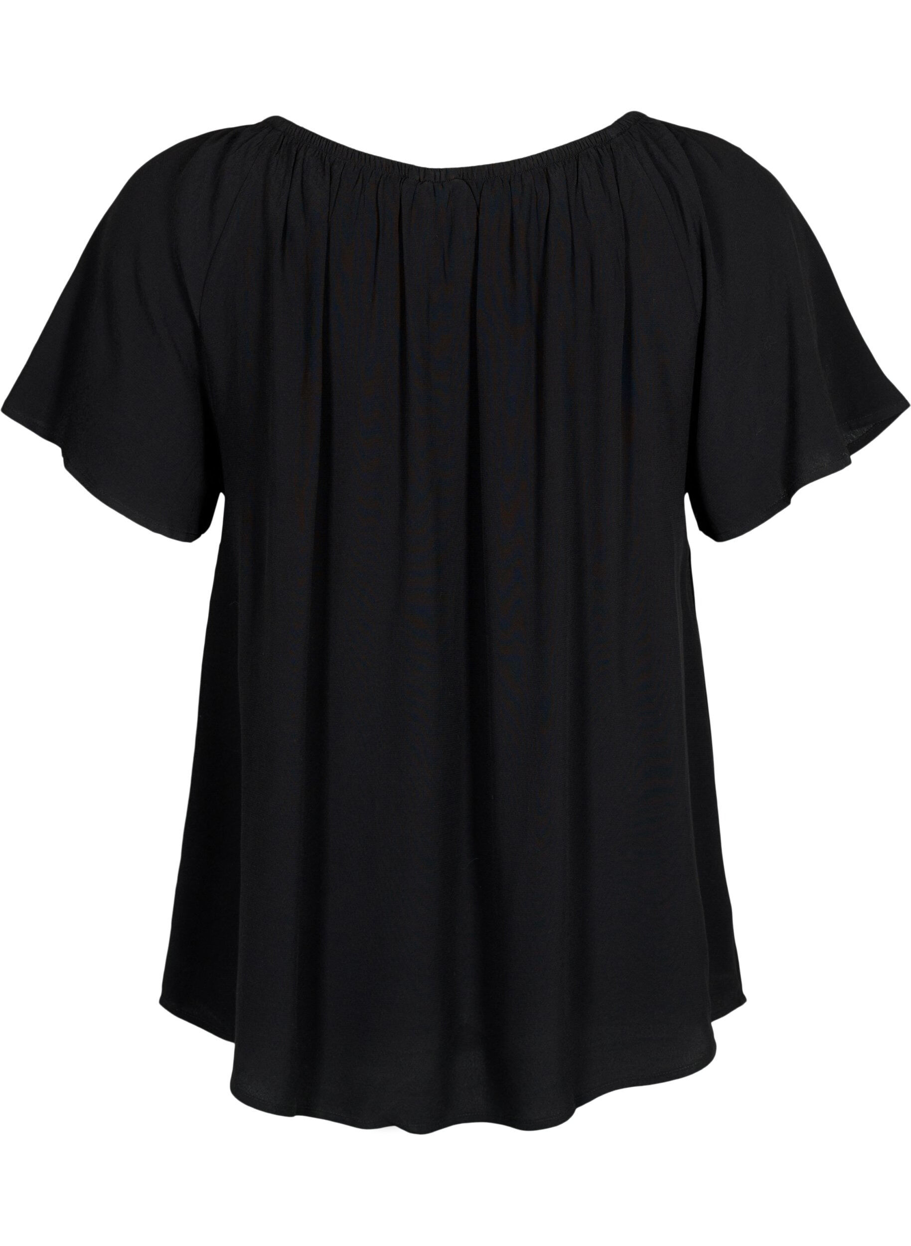 Zizzi Effen blouse van viscose met korte mouwen, Black, Packshot image number 1