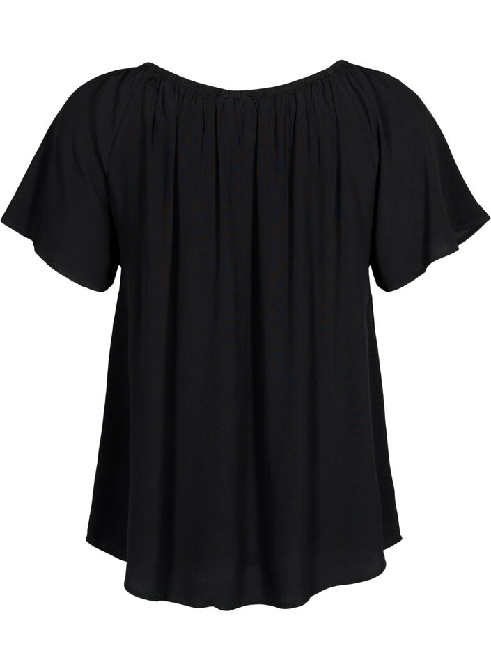 Effen blouse van viscose met korte mouwen, Black, Packshot image number 1