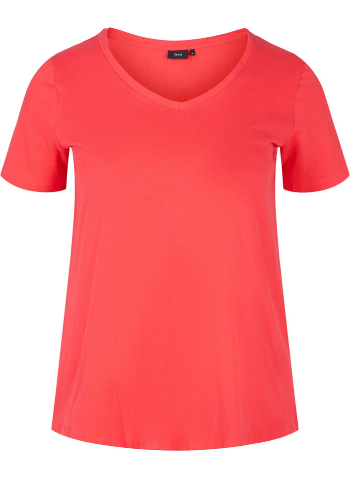 Basic t-shirt in effen kleur met katoen, Hibiscus, Packshot image number 0