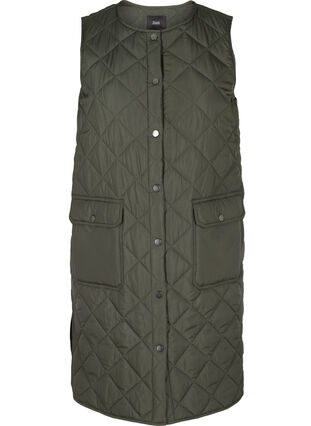 Lang gewatteerd vest met knoopsluiting en zakken, Forest Night, Packshot image number 0