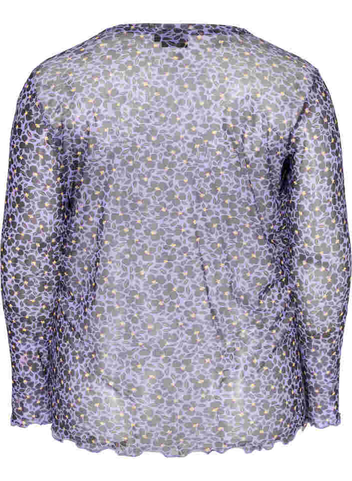 Nauwsluitende mesh top met bloemenprint, Purple AOP, Packshot image number 1