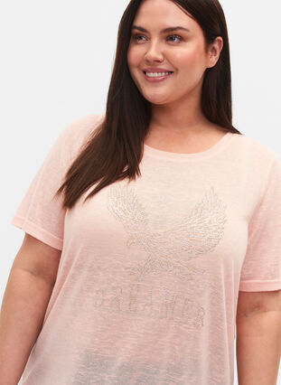 T-shirt met klinknagels en ronde hals, Pale Blush, Model image number 2