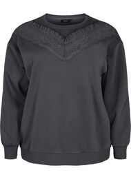 Sweatshirt met ruches en gehaakt detail, Dark Grey