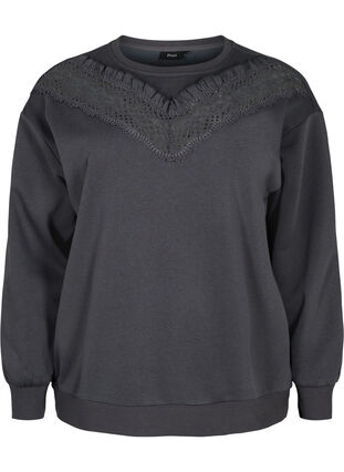 Sweatshirt met ruches en gehaakt detail, Dark Grey, Packshot image number 0