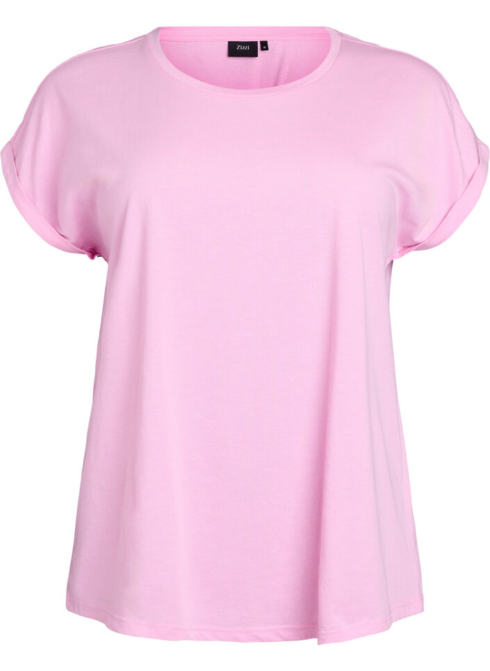 T-shirt met korte mouwen van katoenmix, Roze, Packshot image number 0