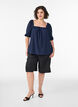 Blouse met korte pofmouwen en een opengewerkt patroon, Blauw, Model image number 1